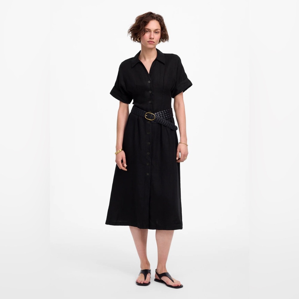 NWT MADEWELL Pleated Midi Shirtdress in 100% Linen